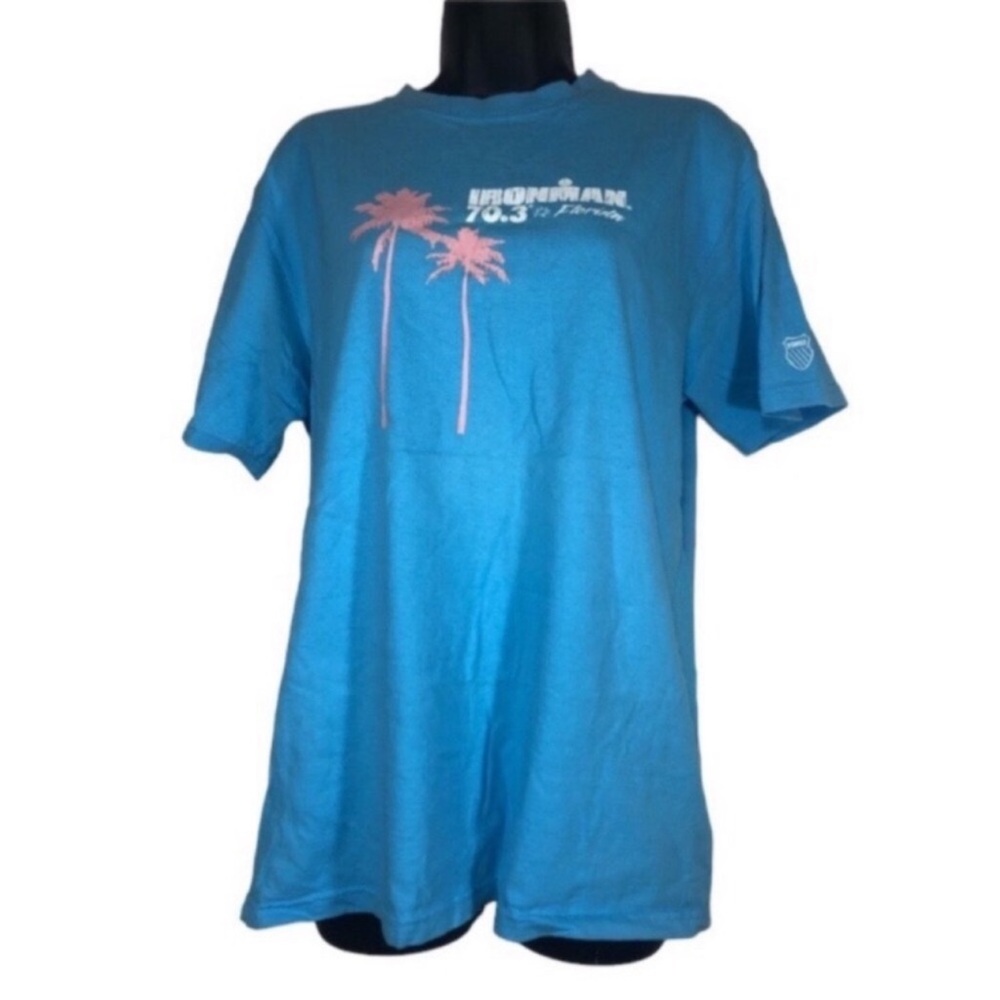 Vtg Iron Man Florida Triathlon T-shirt Blue/Pink Swim Bike Run Mens Med K-Swiss